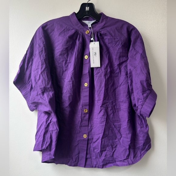 Never A Wallflower Tops - New Never A Wallflower Women’s Elastic Sleeve Button Down Purple Blouse